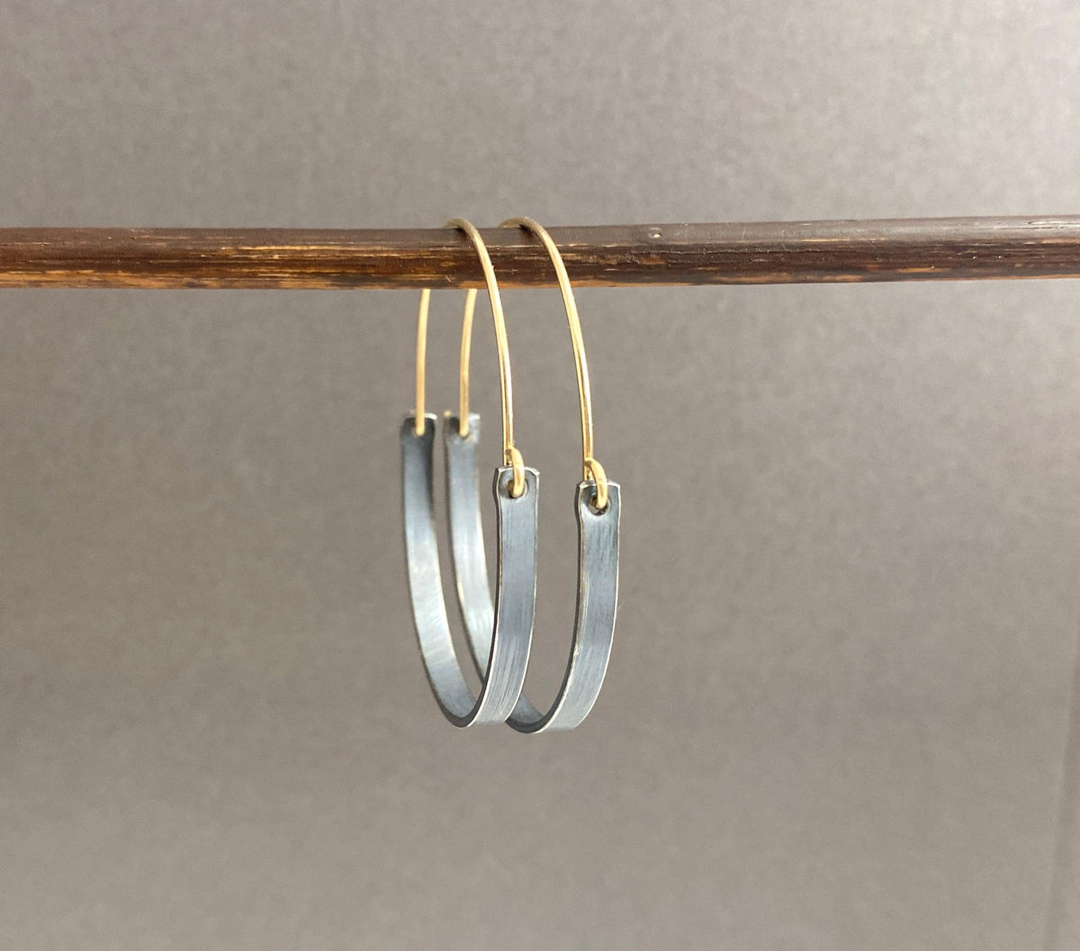 Oxidized Silver and Gold Oval Two Tone Hoops