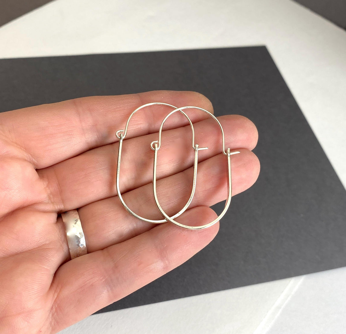 Long Sterling Silver Oblong Oval Hoop Earrings
