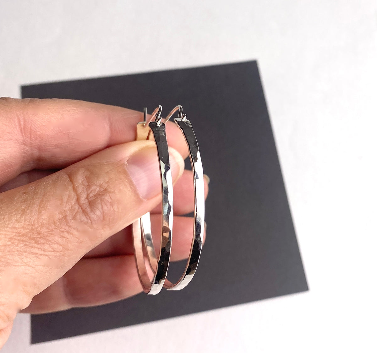 Handmade Sterling Silver Hammered Hoops