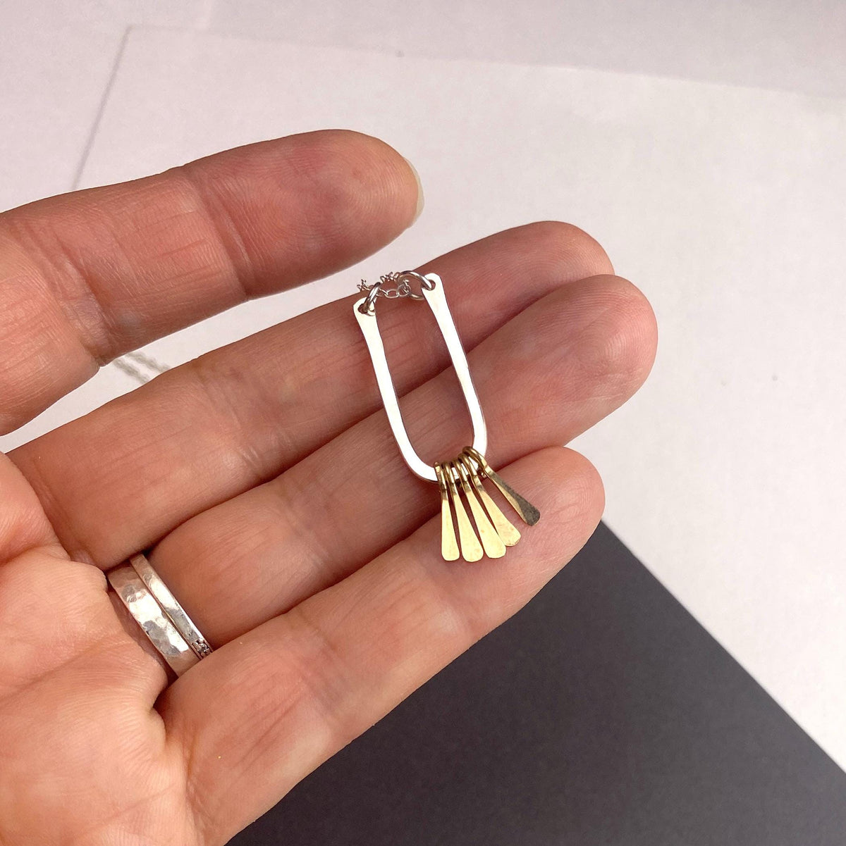 Silver and Gold Mixed Metal Fringe Pendant Necklace