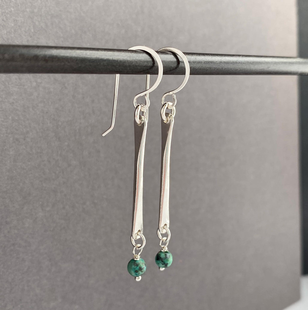 Long Sterling Silver Drop Earrings With African Turquoise
