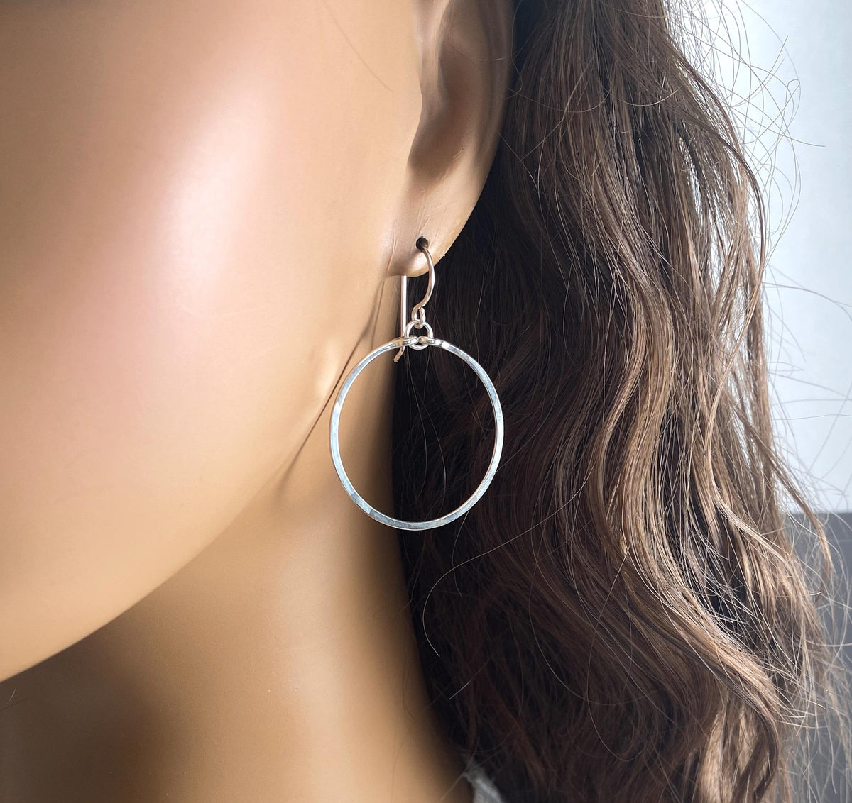 Sterling Silver Medium Dangle Hoop Earrings
