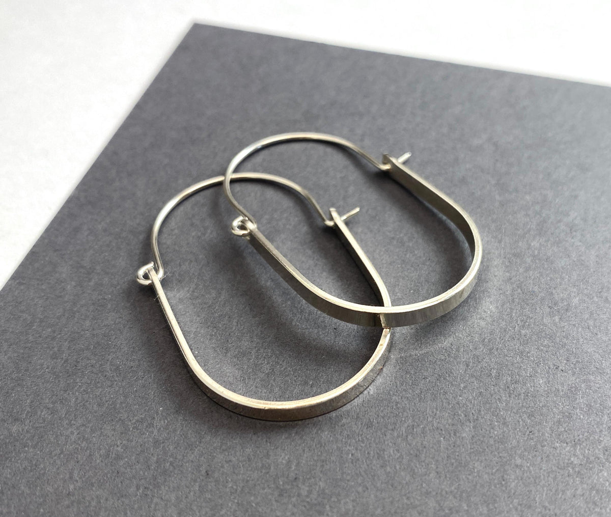 Long Sterling Silver Oblong Oval Hoop Earrings