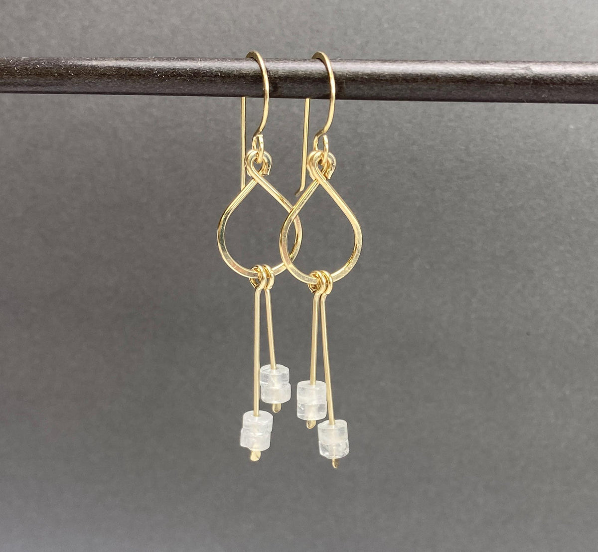 Gold Dangle Quartz Stone Drop Earrings