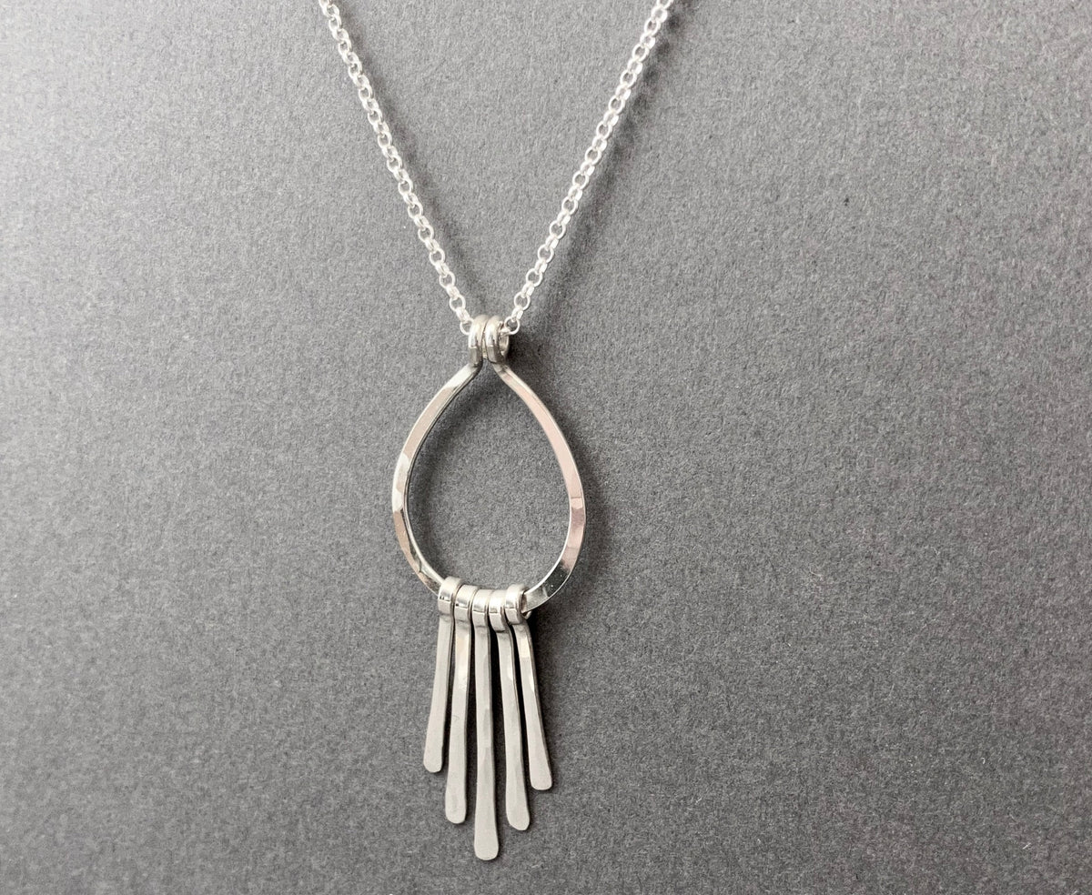 Silver Teardop Metal Fringe Pendant