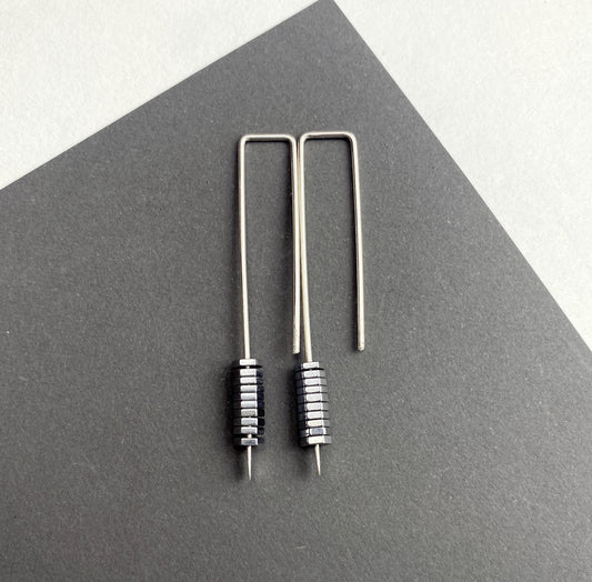 Long Minimalist Modern Silver Wire Drop Earrings