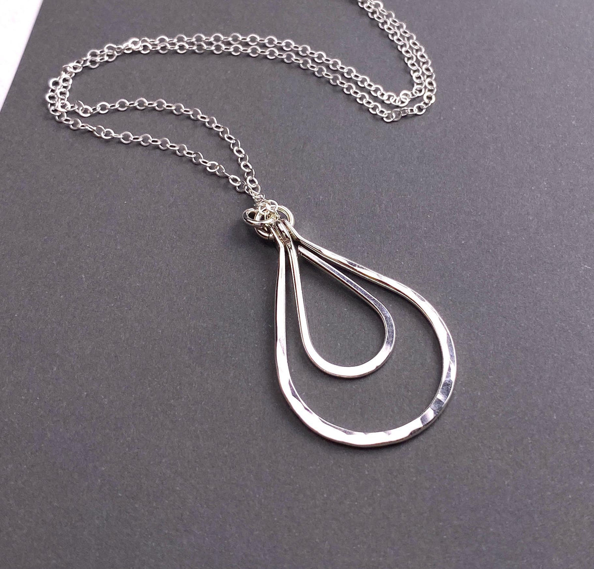 Hammered Silver Teardrop Pendant Necklace