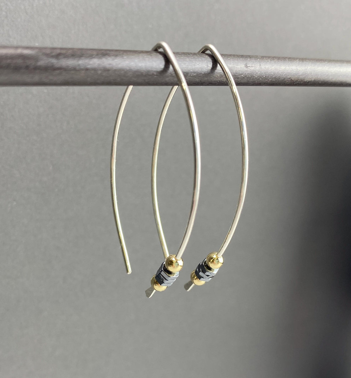 Mixed Metal Open Hoop Wire Threader Earrings