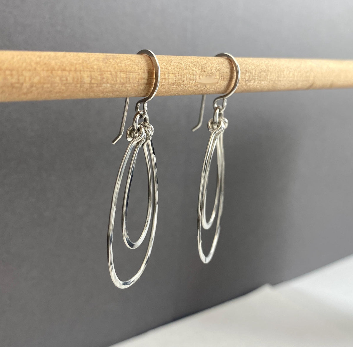 Sterling silver Teardrop Double Oval Dangle Hoop Earrings