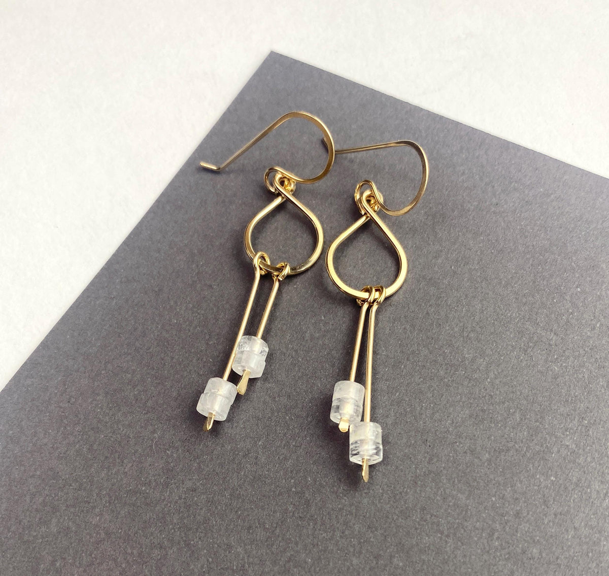 Gold Dangle Quartz Stone Drop Earrings