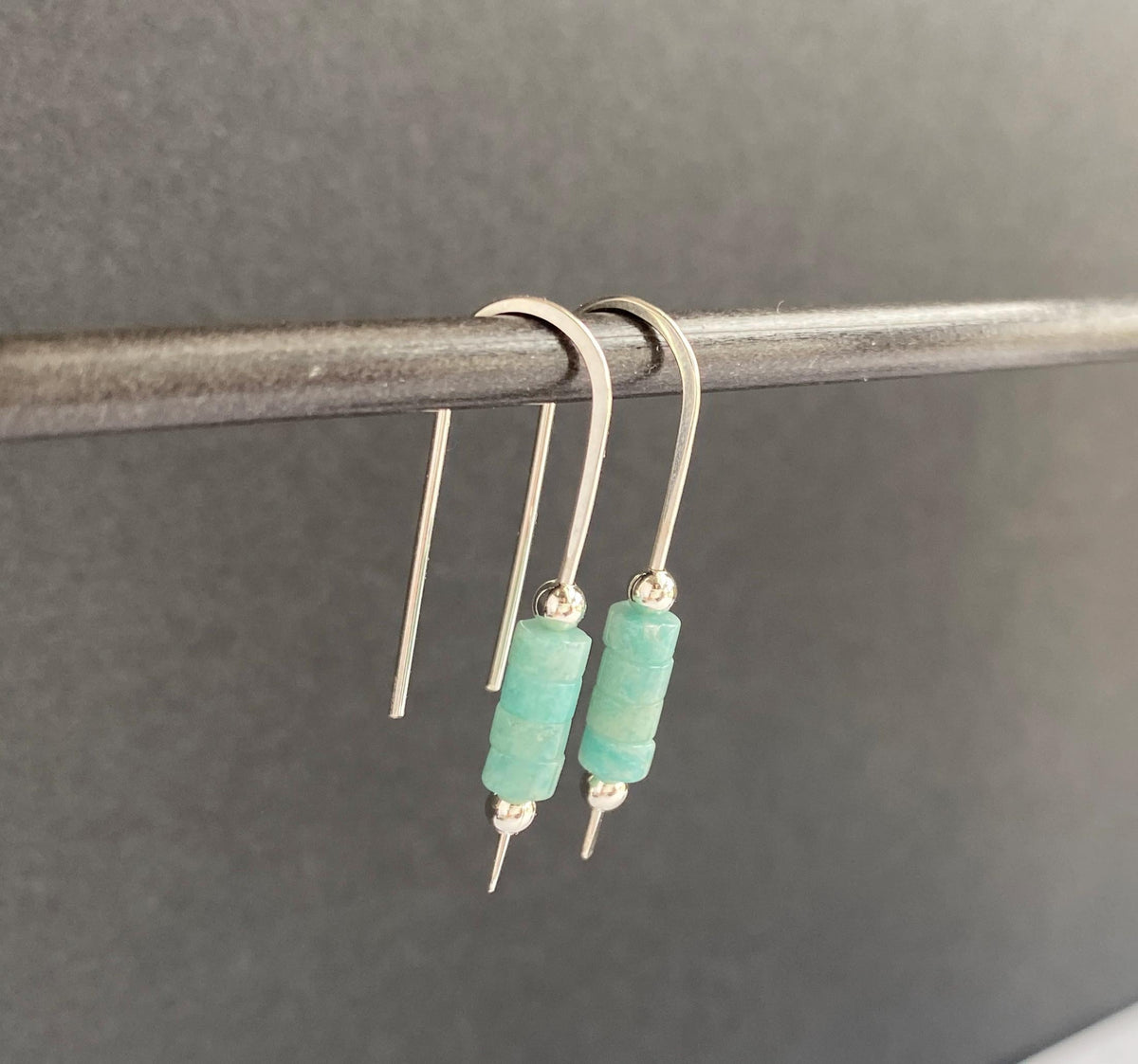 Sterling Silver Aqua Blue Gemstone Threader Drop Earrings
