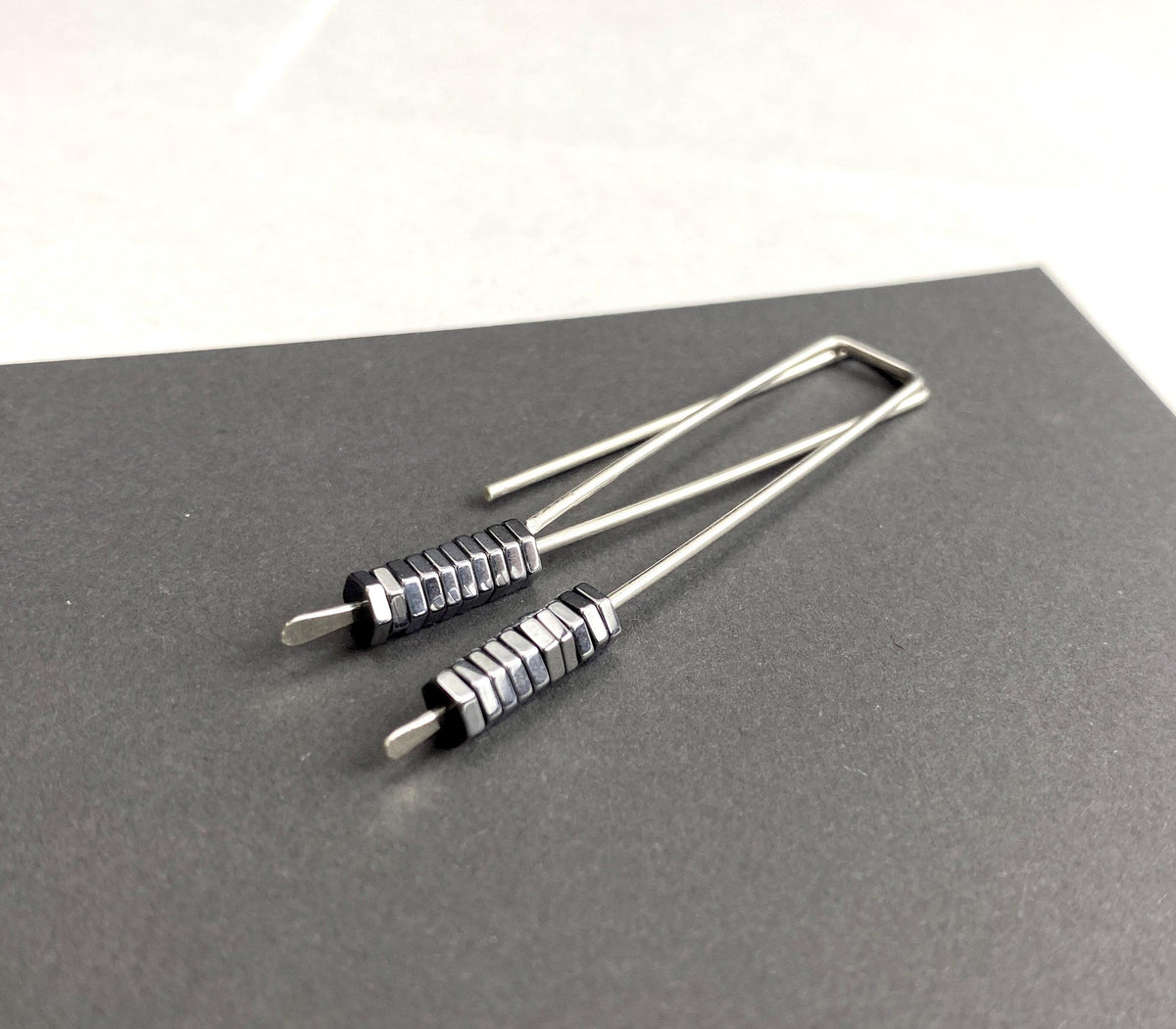 Long Minimalist Modern Silver Wire Drop Earrings