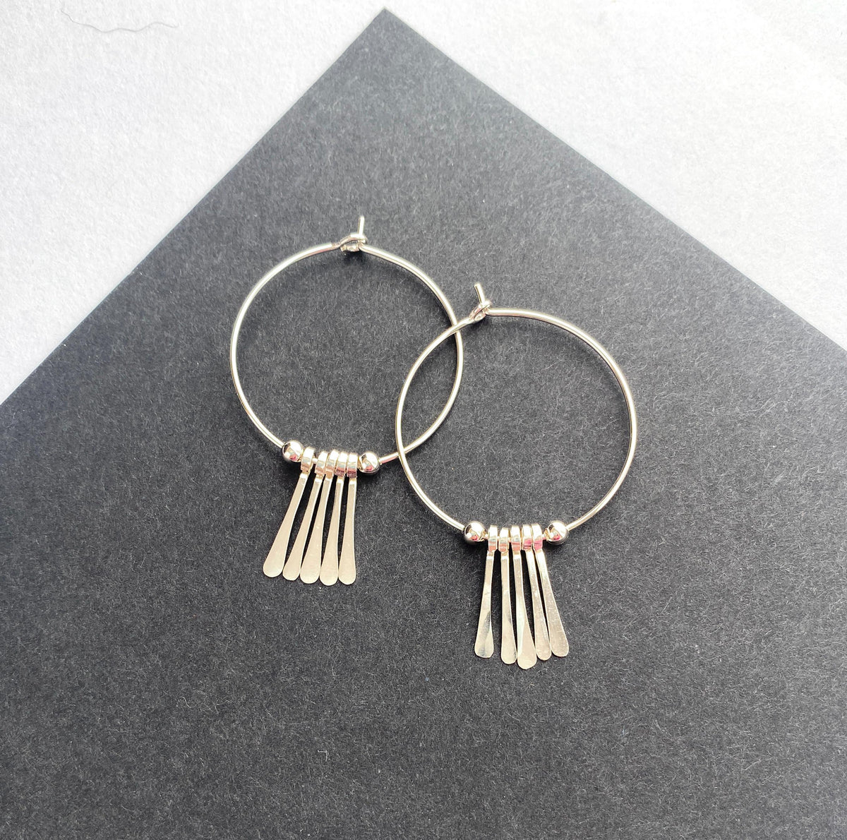 Sterling Silver Metal Fringe Hoop Earrings