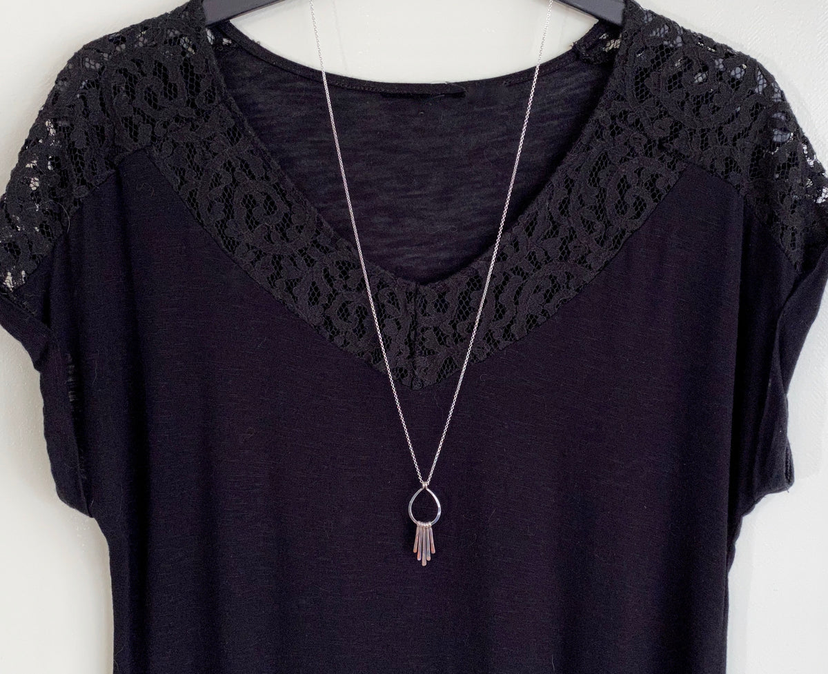 Silver Teardop Metal Fringe Pendant