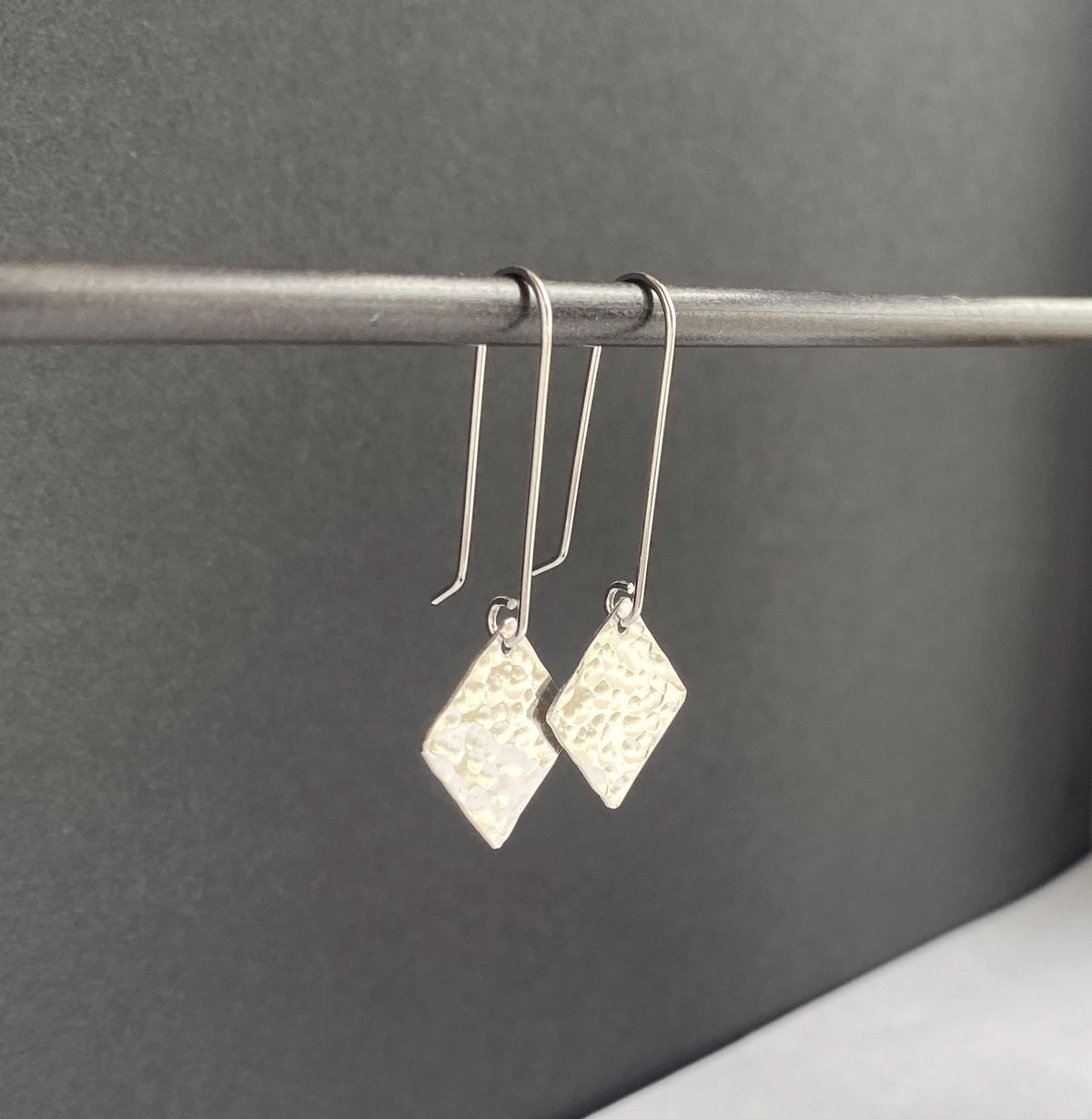 Hammered Sterling Silver Square Drop Earrings