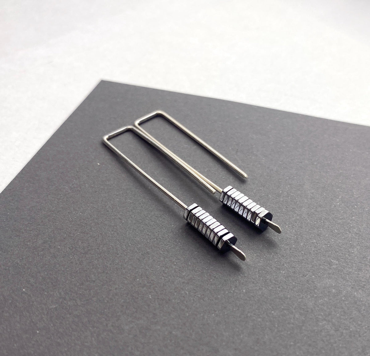 Long Minimalist Modern Silver Wire Drop Earrings
