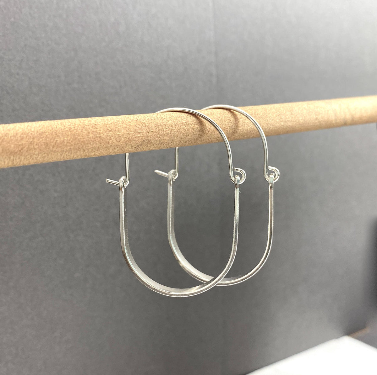 Long Sterling Silver Oblong Oval Hoop Earrings