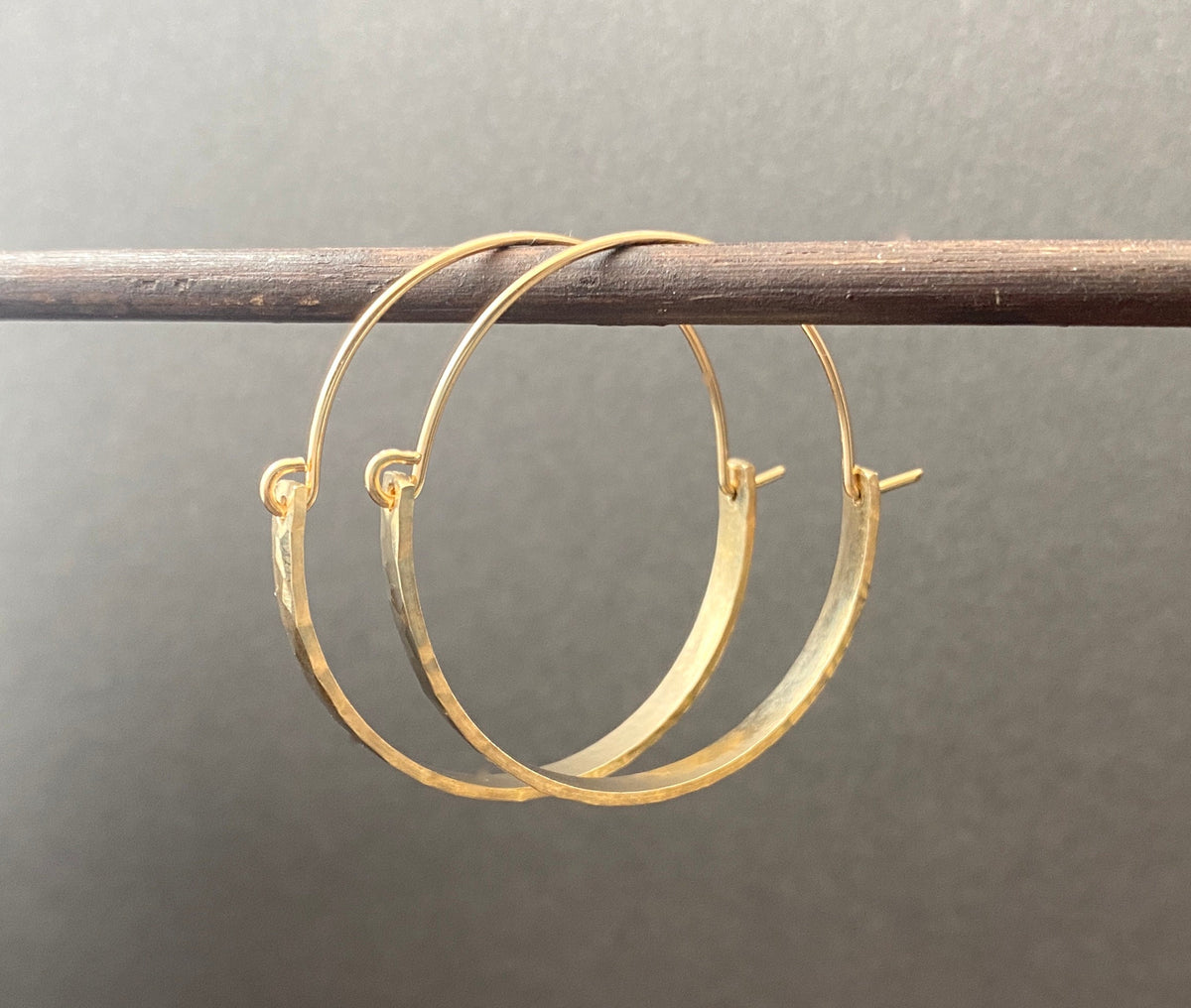 Modern Hammered Gold Filled Hoop Earrings