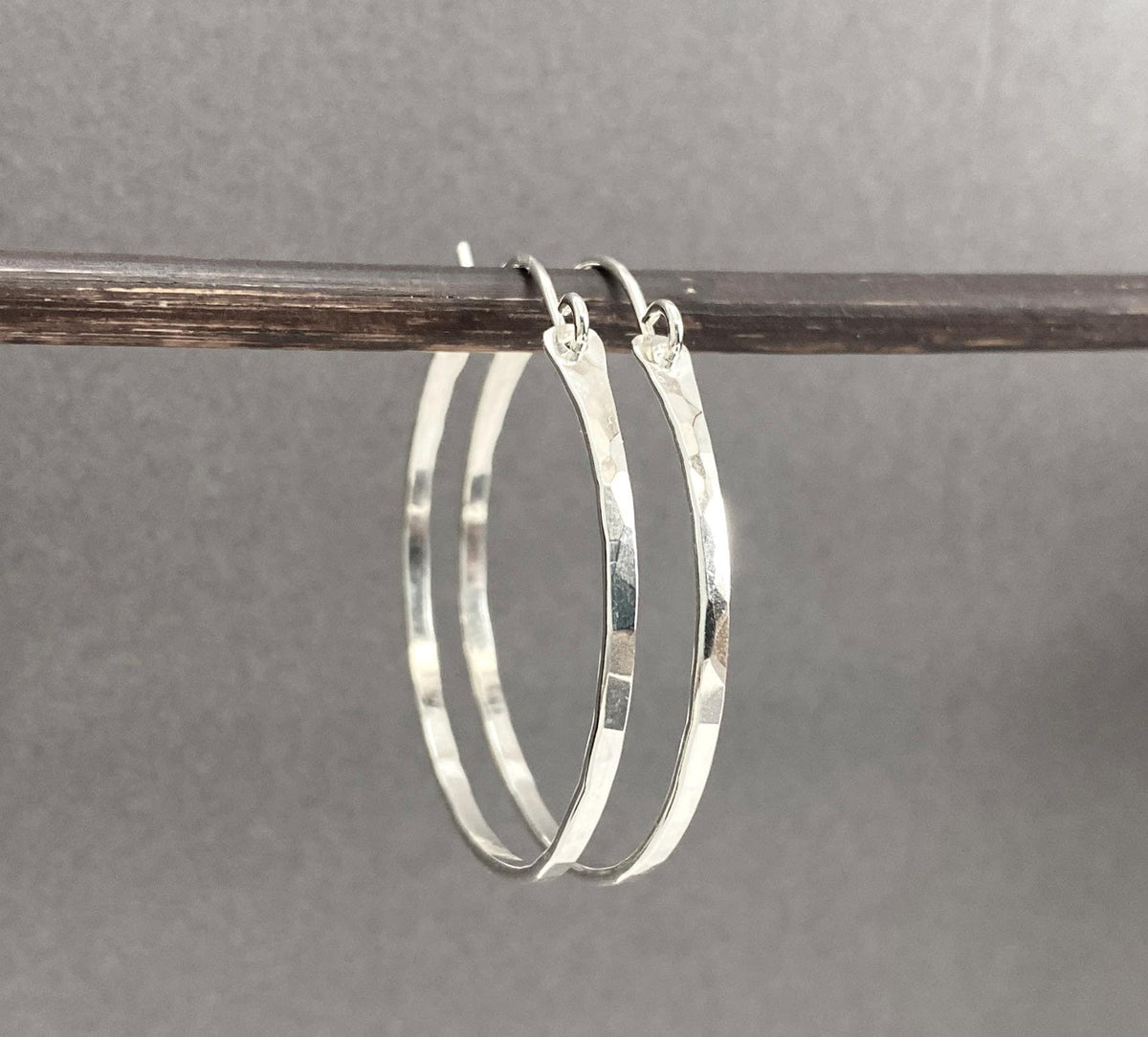 Medium Hammered Sterling Silver Hoop Earrings