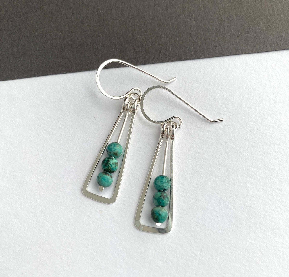 Silver Boho Gemstone Geometric Dangle Earrings