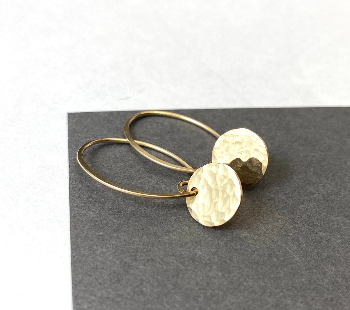 Small Minimalist Gold Disc Drop Earrings