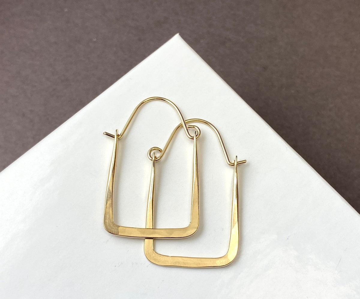 Rectangle gold filled hoop earrings