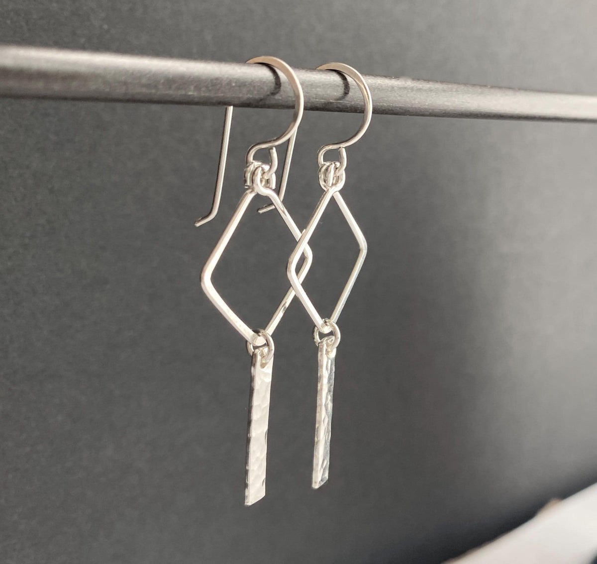 Geometric hammered sterling silver dangle earrings