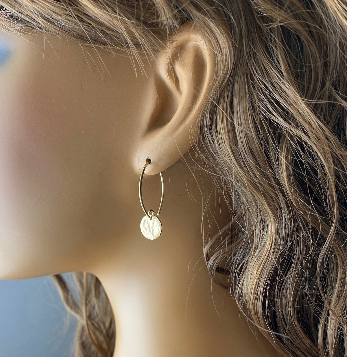 Small Minimalist Gold Disc Drop Earrings