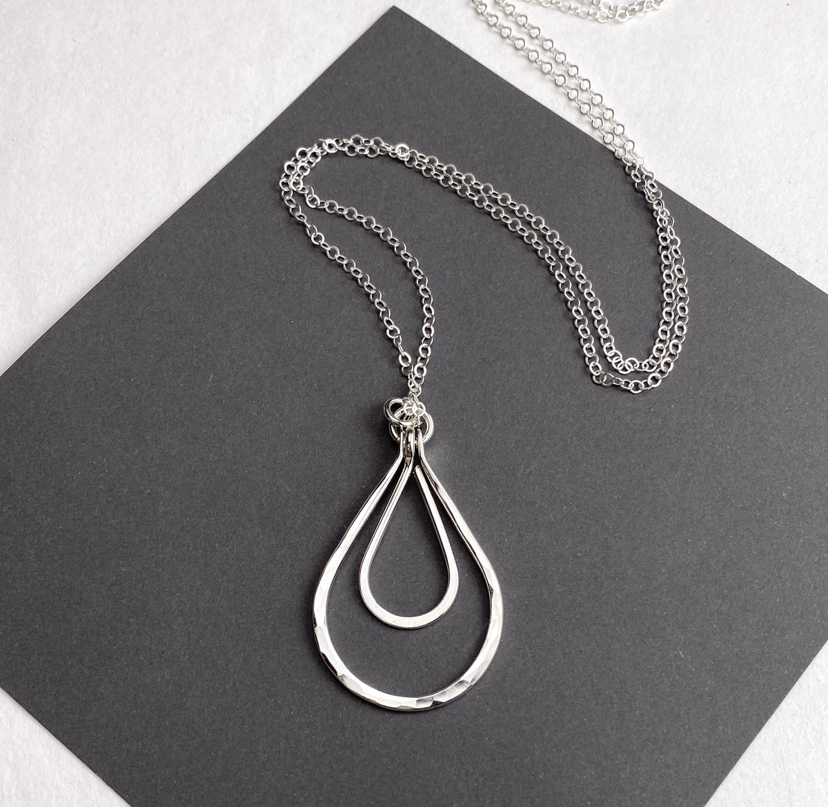 Hammered Silver Teardrop Pendant Necklace