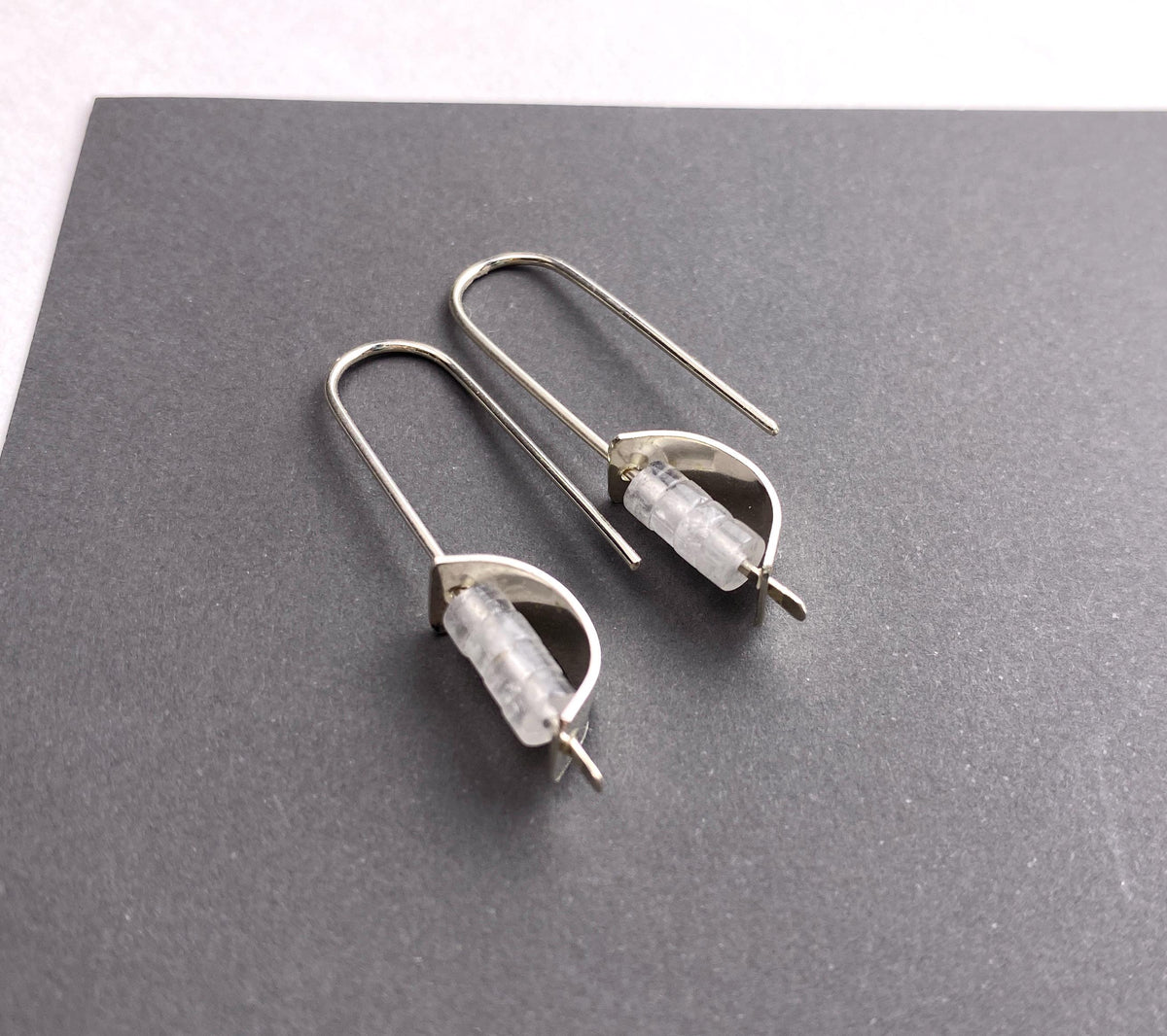 Modern Sterling Silver Quartz Drop Wire Earrings