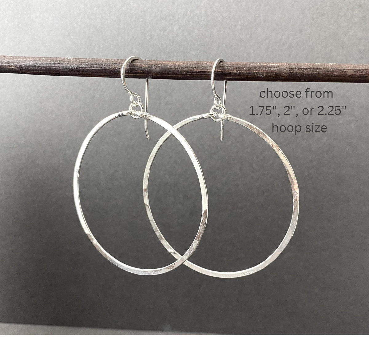 Large Silver Hammer Flattened Dangle Boho Hoops