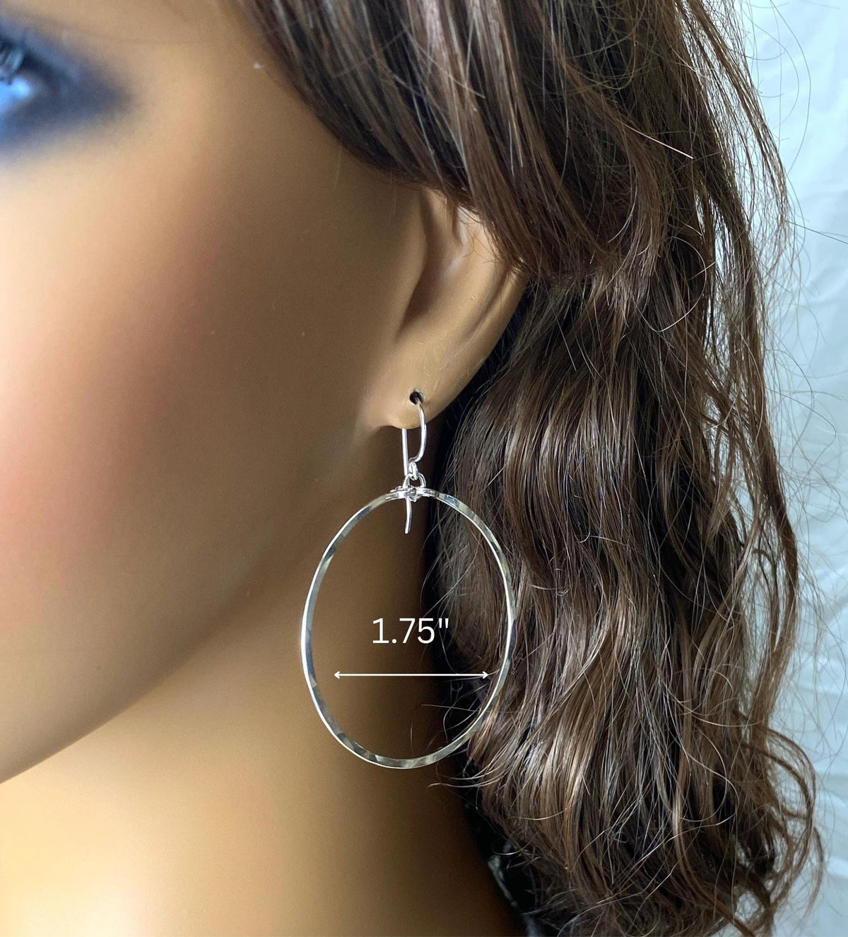 Large Silver Hammer Flattened Dangle Boho Hoops