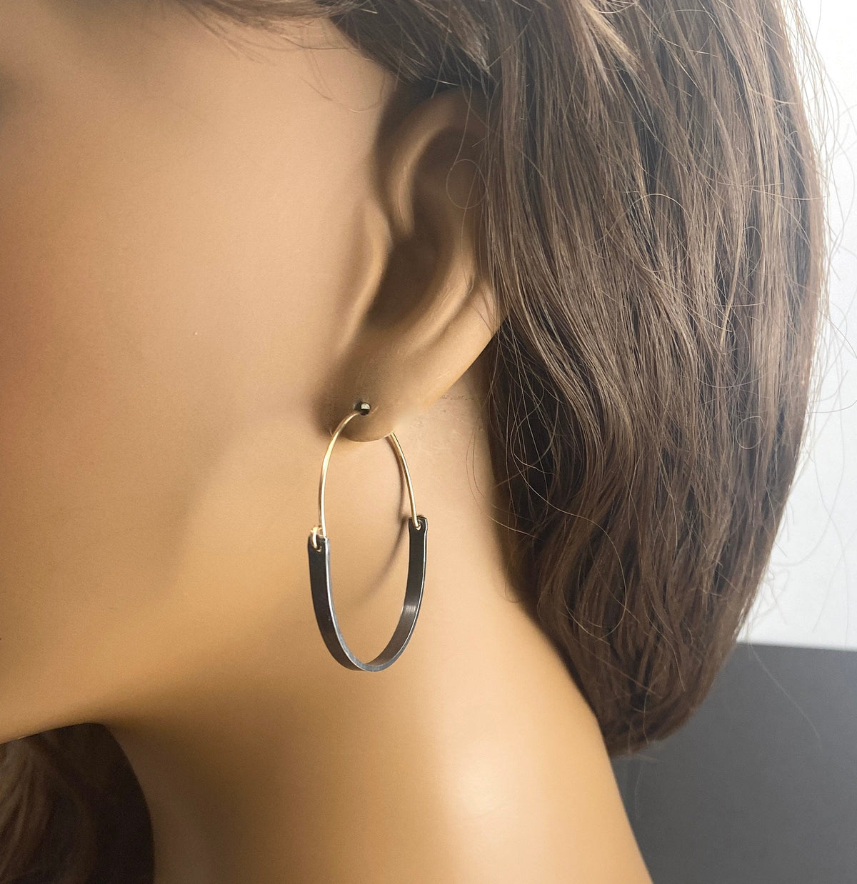 Oxidized Silver and Gold Oval Two Tone Hoops