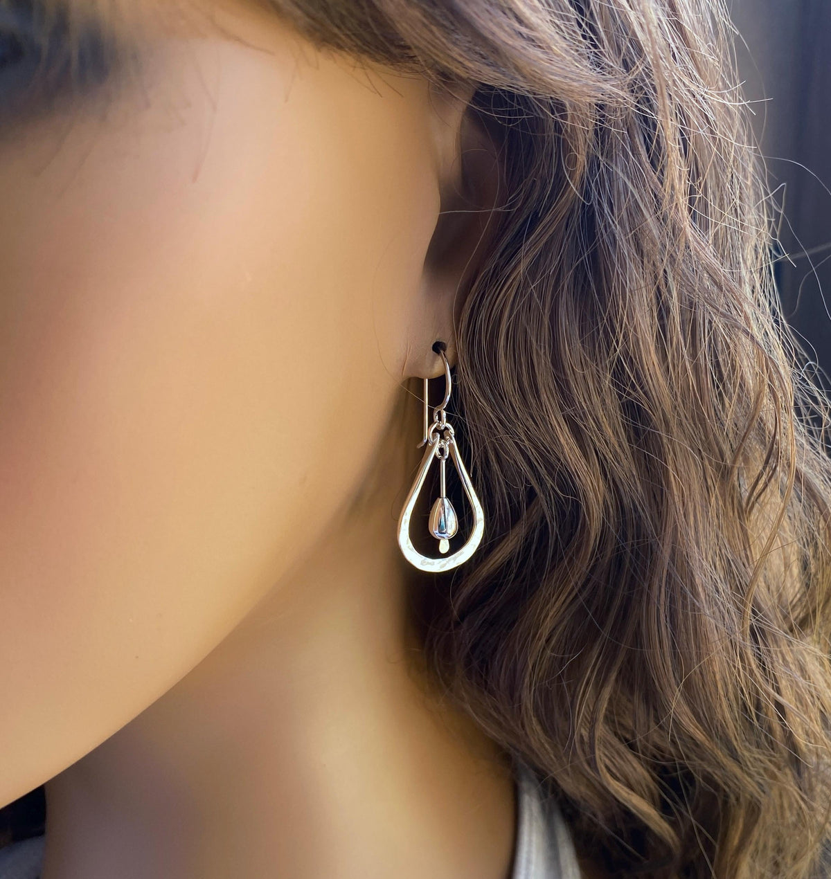 Hammered Teardrop Sterling Silver Dangle Drop Earrings