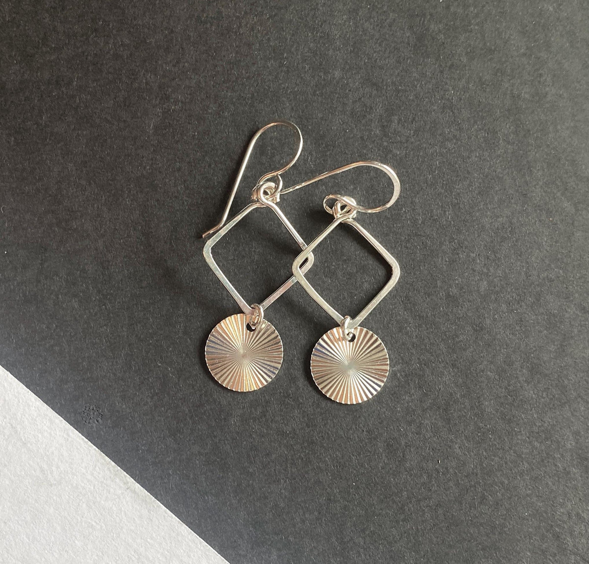 Geometric sterling silver dangle earrings with disc drops