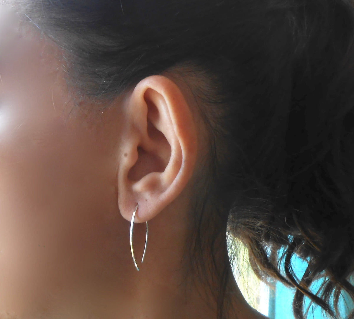 Hammered Oval Minimalist Open Hoop Earrings