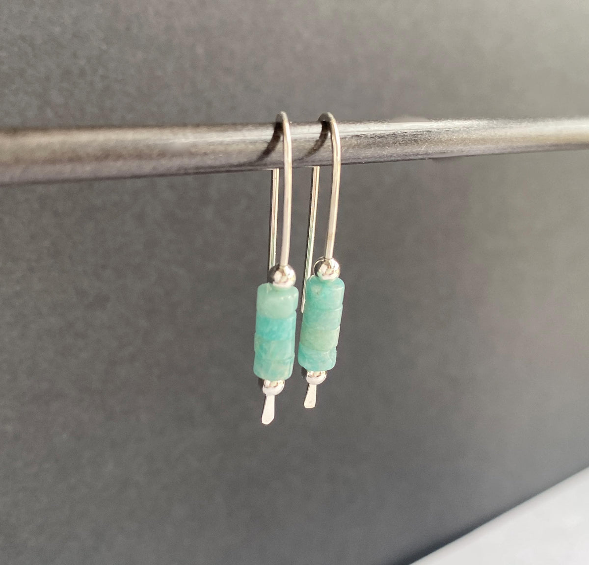 Sterling Silver Aqua Blue Gemstone Threader Drop Earrings