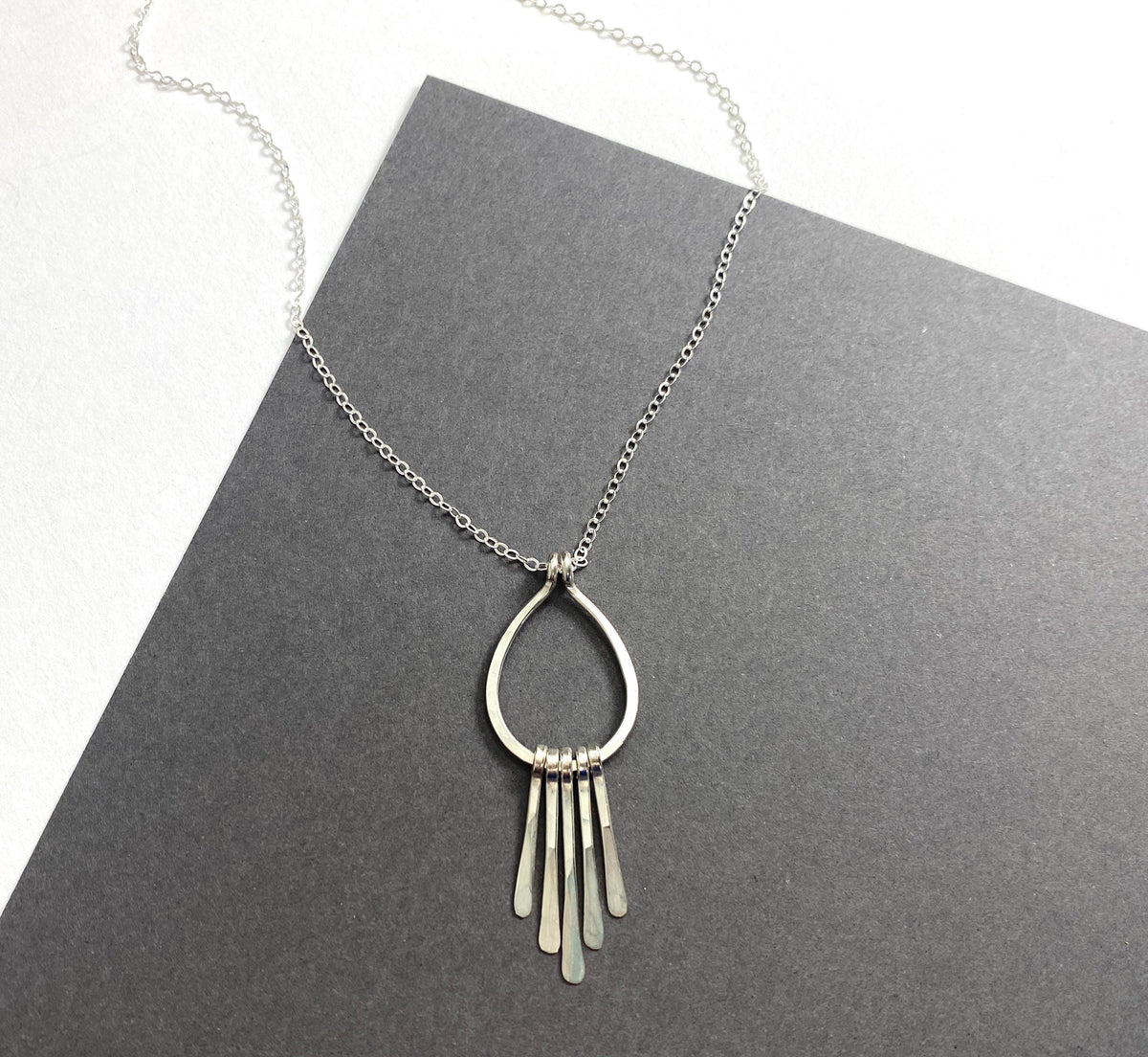 Silver Teardop Metal Fringe Pendant