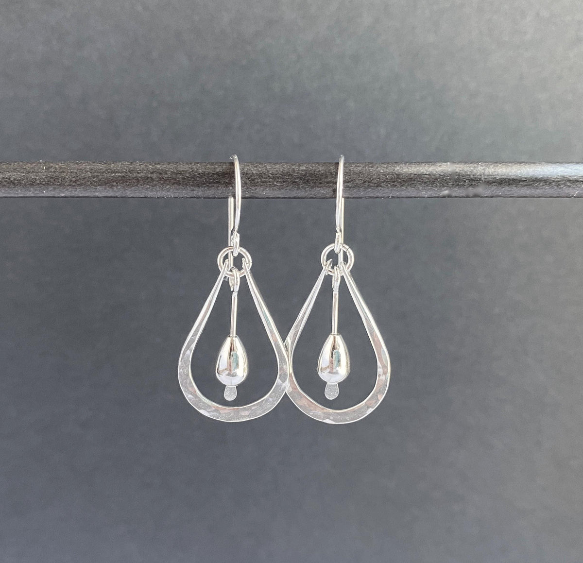 Hammered Teardrop Sterling Silver Dangle Drop Earrings