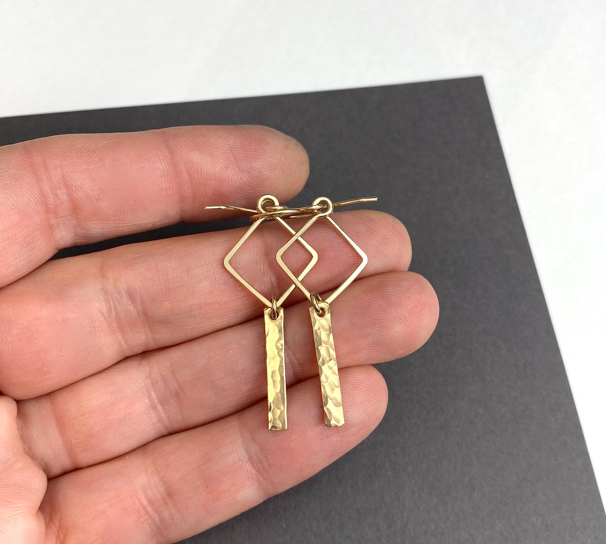 Geometric hammered gold dangle earrings
