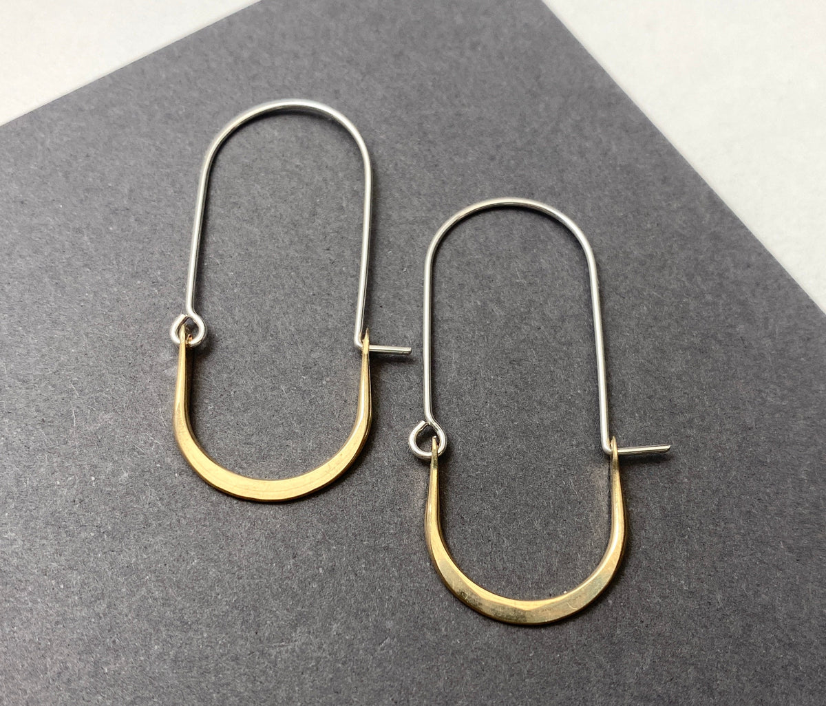 Elongated Silver and Gold Narrow Oval Hoops