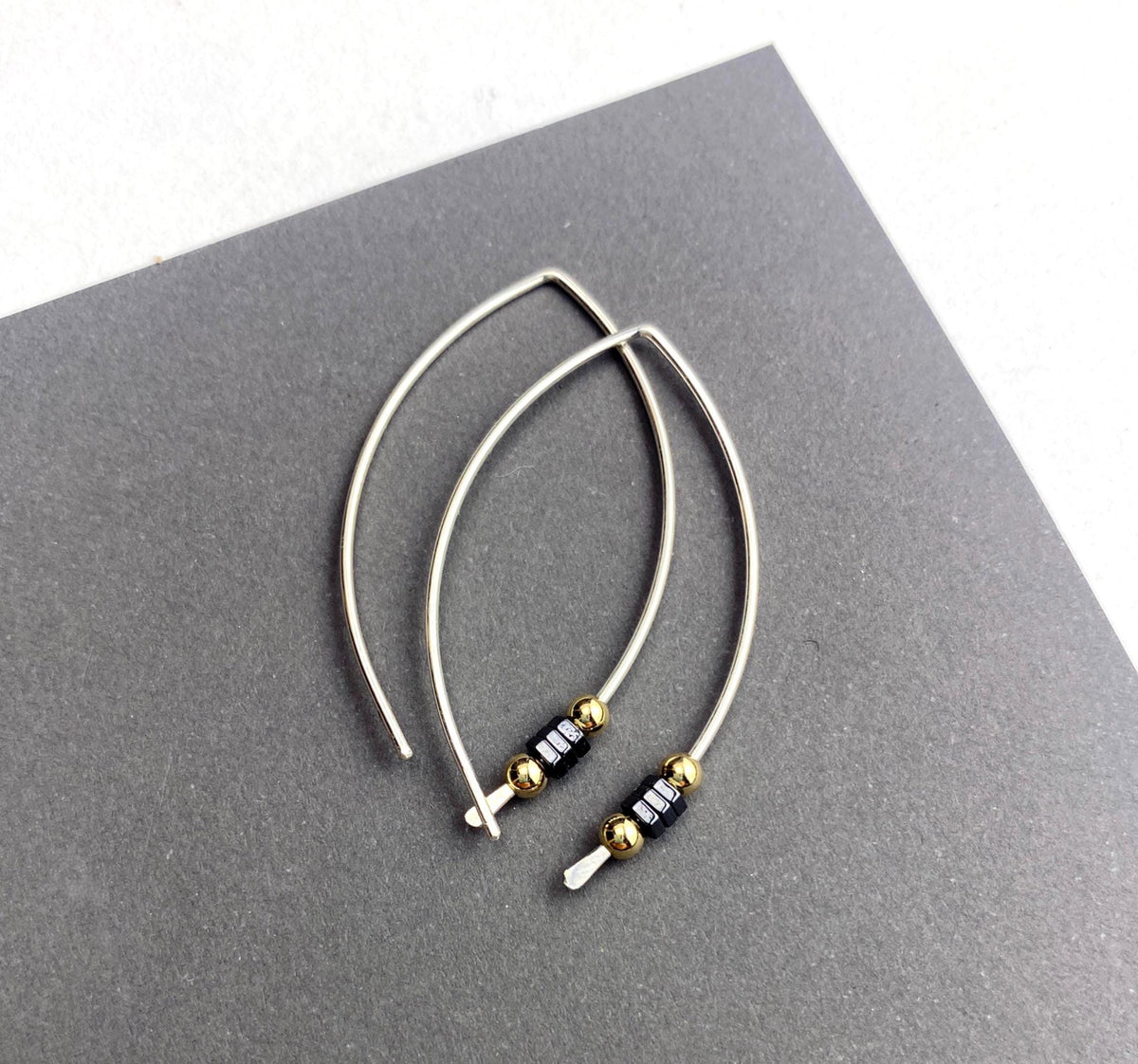 Mixed Metal Open Hoop Wire Threader Earrings