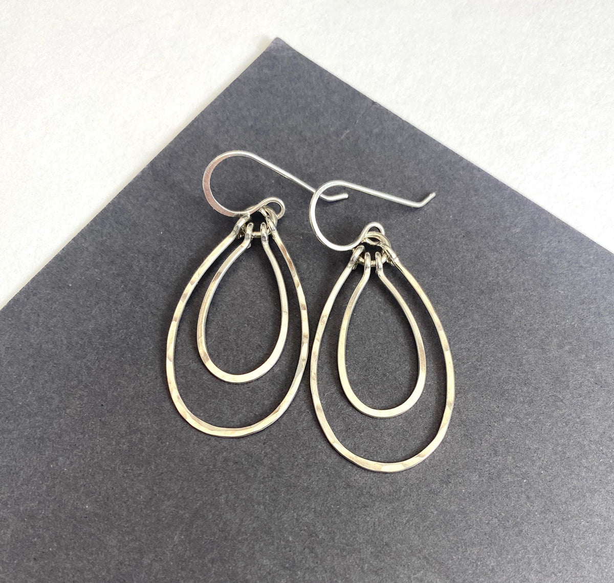 Sterling silver Teardrop Double Oval Dangle Hoop Earrings