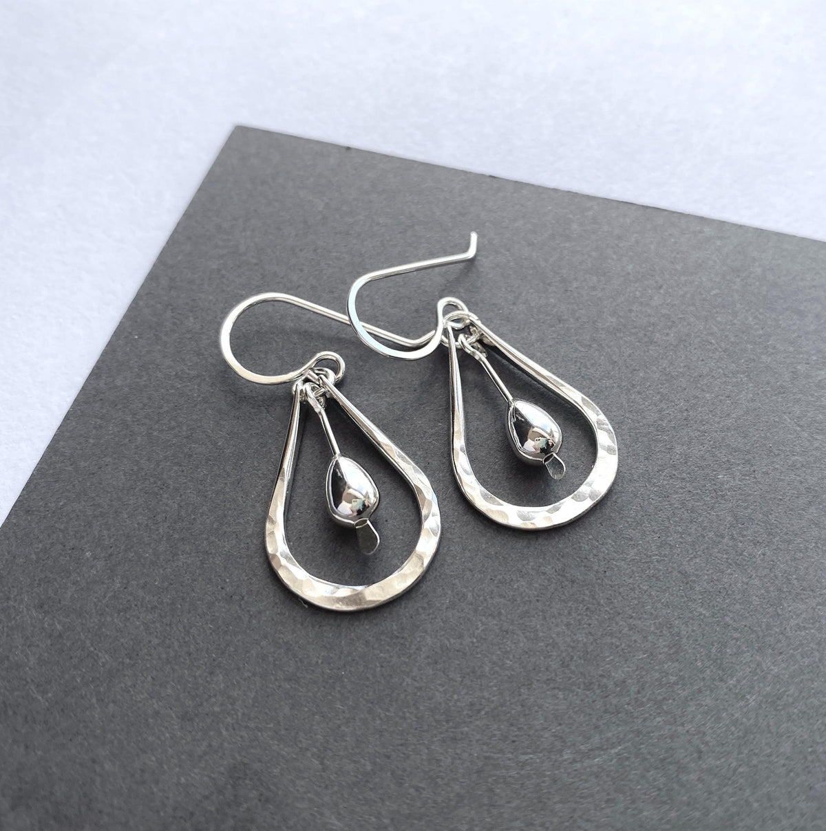 Hammered Teardrop Sterling Silver Dangle Drop Earrings