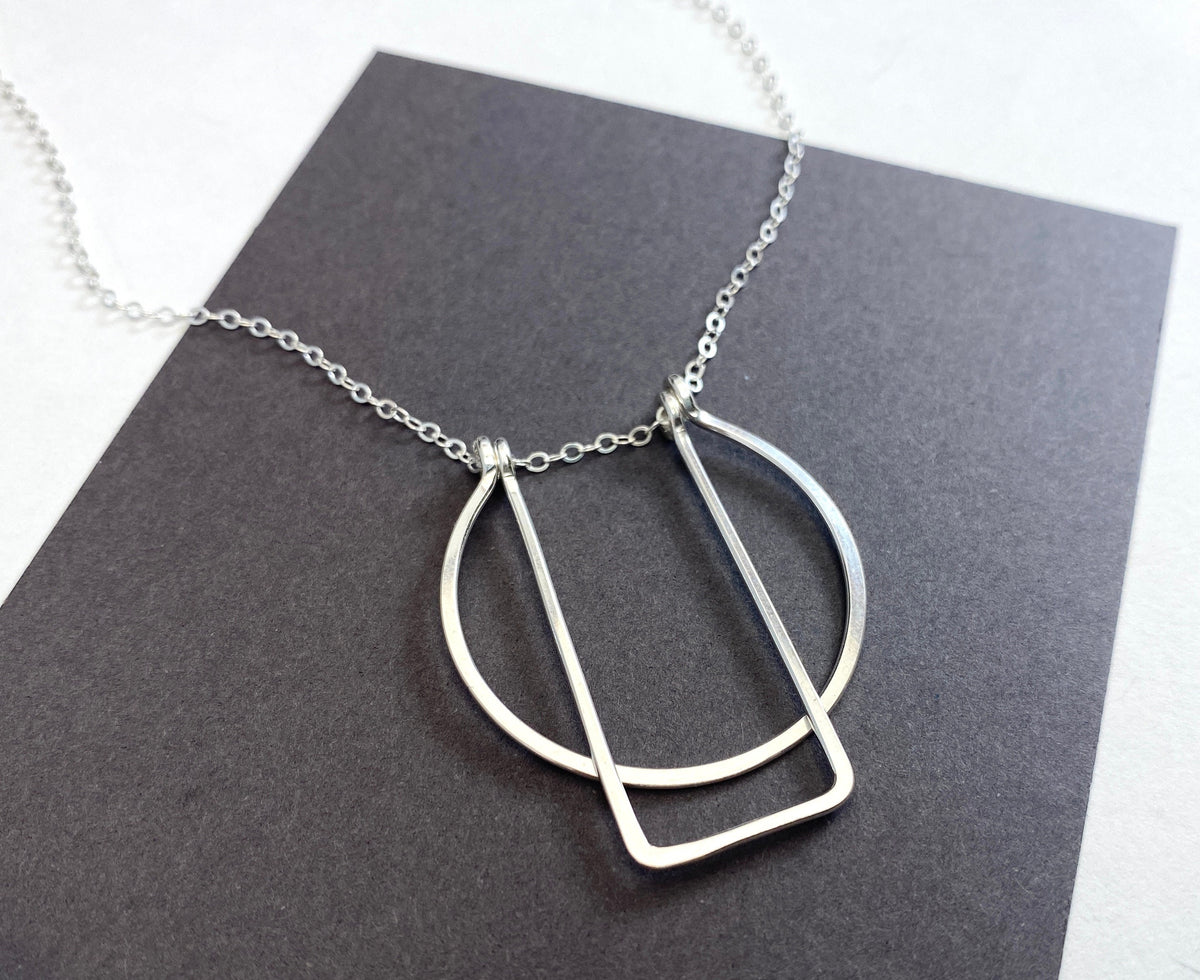 Long silver geometric necklace