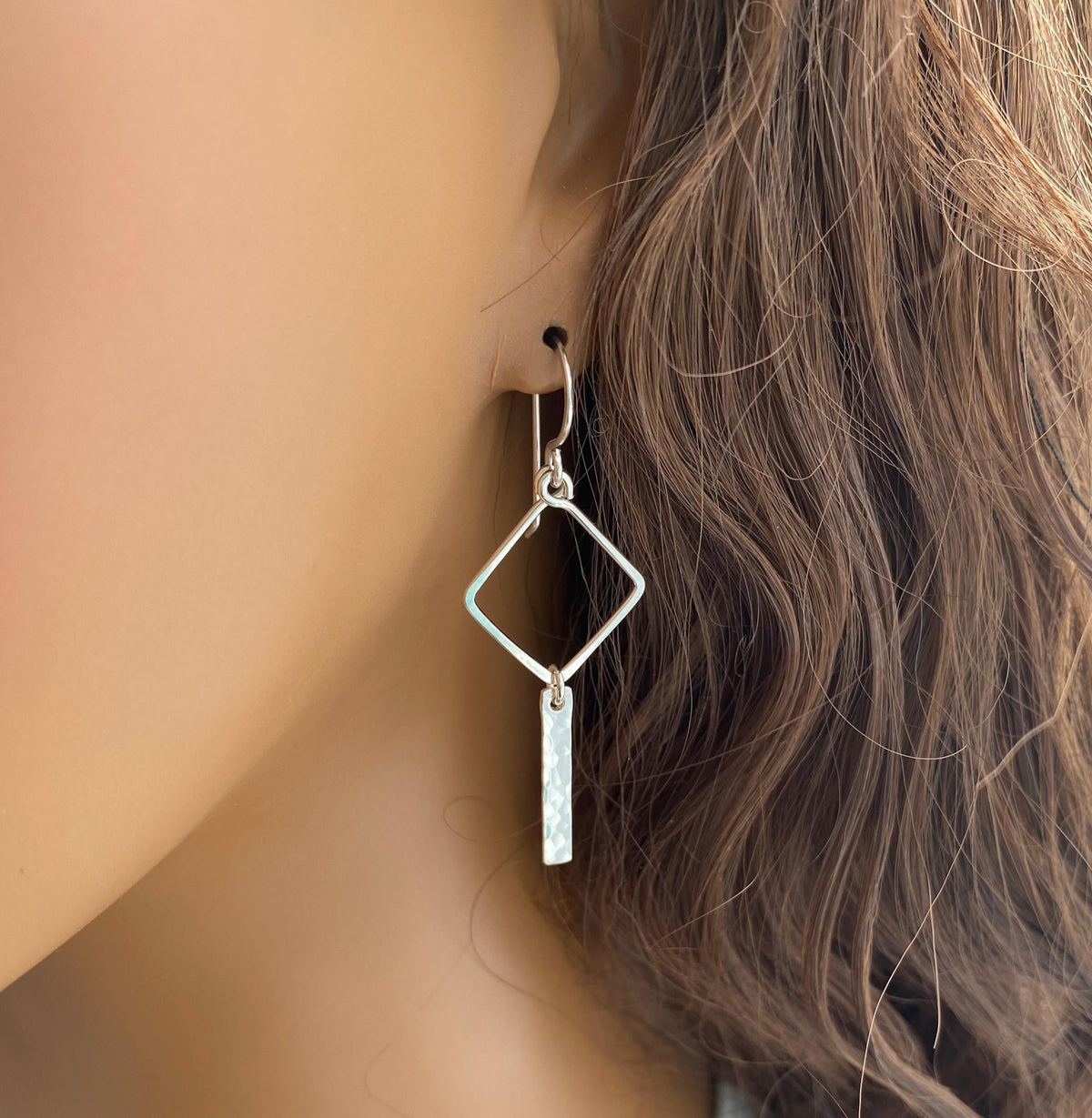 Geometric hammered sterling silver dangle earrings