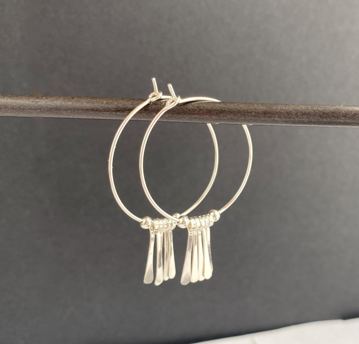 Sterling Silver Metal Fringe Hoop Earrings