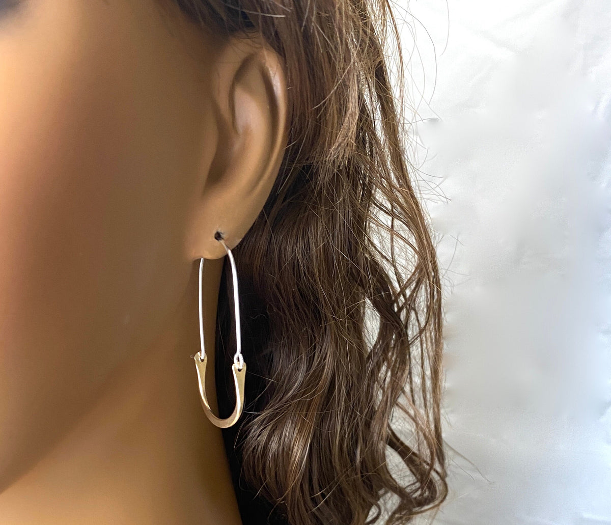 Elongated Silver and Gold Narrow Oval Hoops