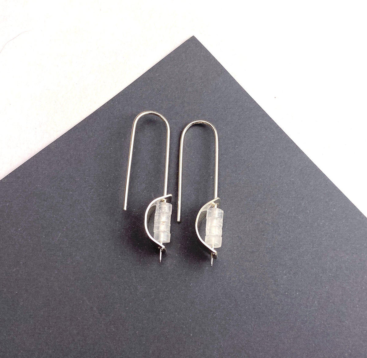 Modern Sterling Silver Quartz Drop Wire Earrings