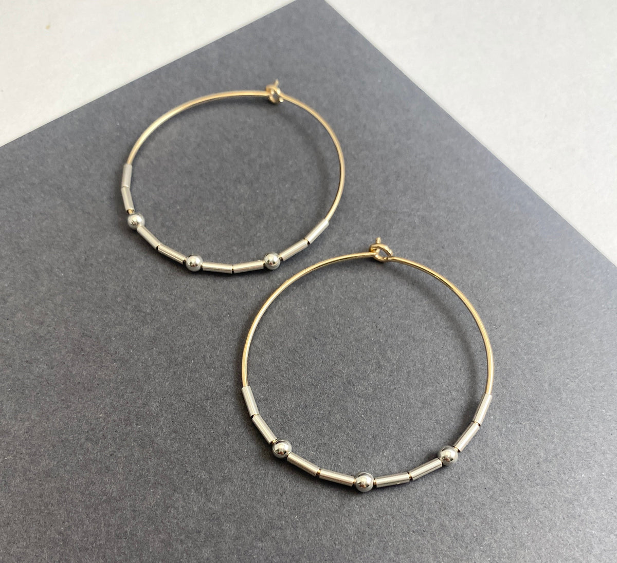 Two Tone Silver and Gold Hoop Earrings